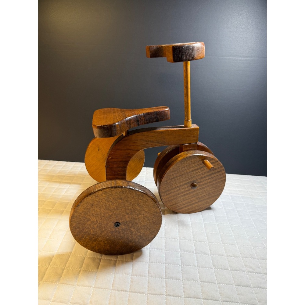 Vintage Handmade Wooden Child Tricycle Toy Mid Century Folk Art Wood Decor 12in - Picture 4 of 7